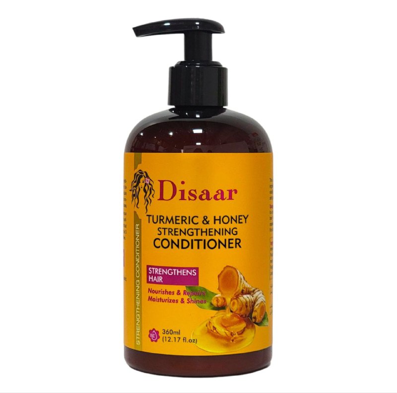 ACONDICIONADOR PARA EL CABELLO DE CURCUMA Y MIEL, FORTALECE EL CABELLO, NUTRE EL CUERO CABELLUDO, DA VITALIDAD, REDUCE LA ROTURA DEL CABELLO, SANO Y LISO DISAAR TURMERIC & HONEY STRENGTHENING 360ML