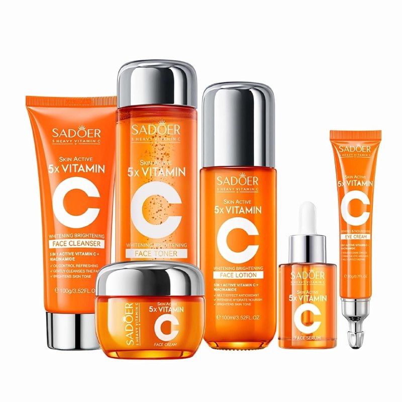 SET DE CUIDADO FACIAL ANTIOXIDANTE, ACLARADOR E HIDRATANTE DE VITAMINA C Y NIACINAMIDA SADOER 6PCS