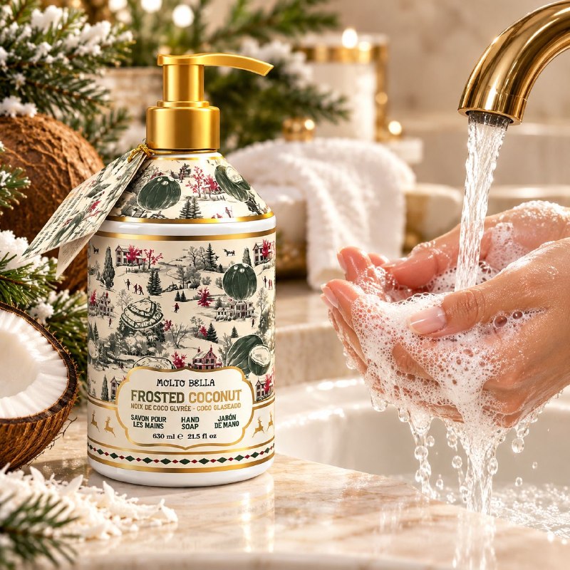 JABON LIQUIDO PARA MANOS SUAVE CON AROMA A COCO ESCARCHADO MOLTO BELLA 630ML