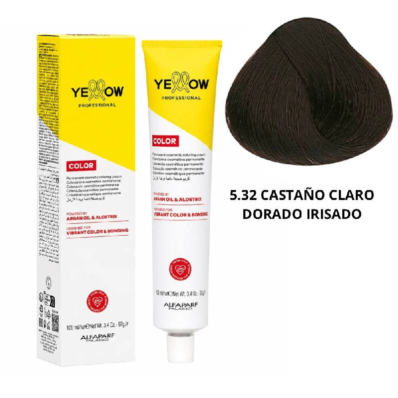 TINTE PERMANENTE PARA EL CABELLO CON ACEITE DE ARGAN Y ALOETRIX TONO 5.32 CASTAÑO CLARO DORADO IRISADO ALFAPARF 100ML
