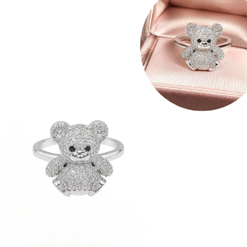 ANILLO DE ENCHAPE PARA DAMA CON OSO 3D EN PAVÉ DE CIRCONES