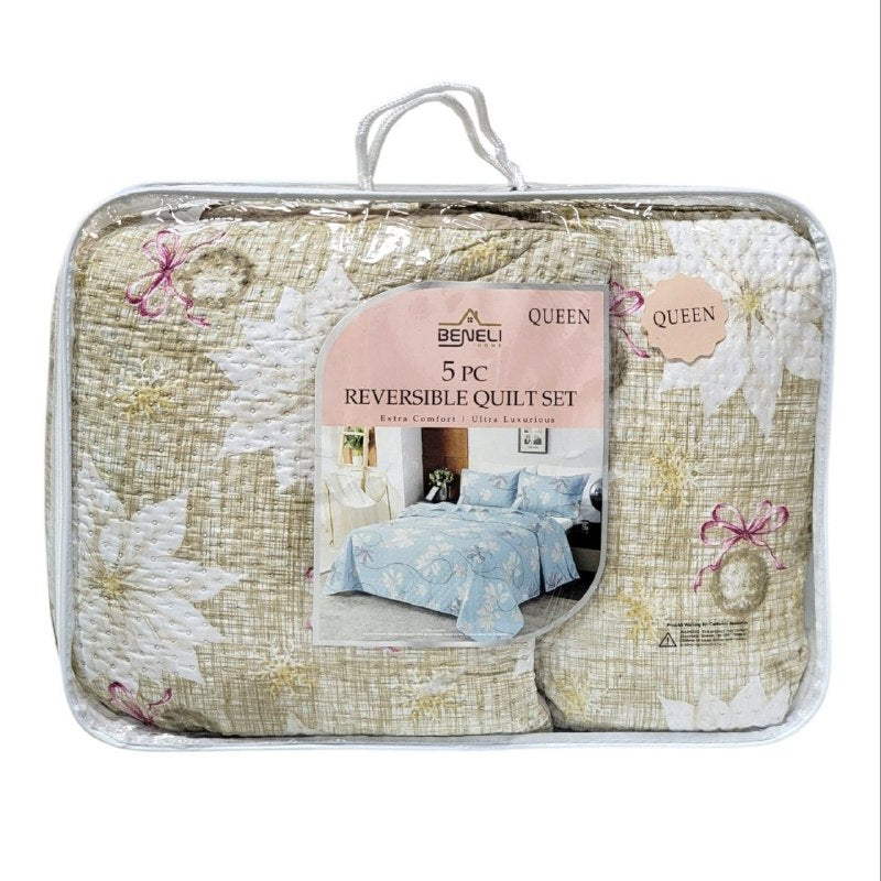 JUEGO DE EDREDON REVERSIBLE DE TAMAÑO QUEEN DE 5PCS BENELI HOME