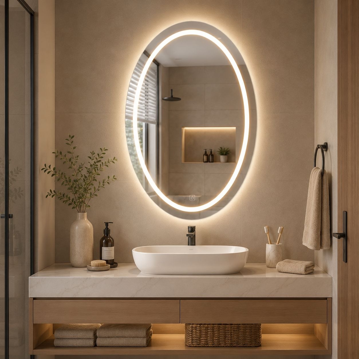 ESPEJO OVALADO CON LUZ LED 78.1X59CM