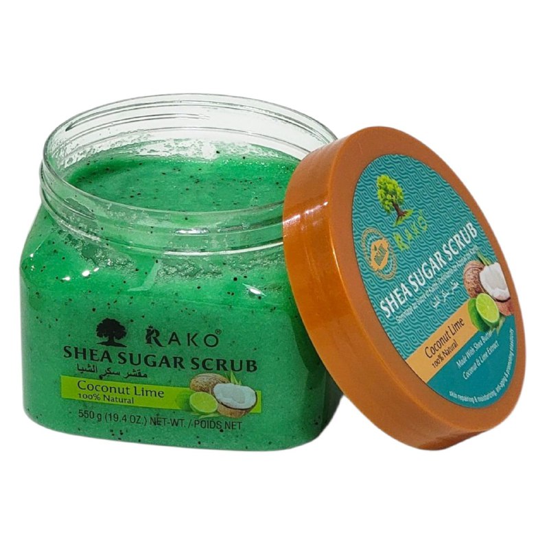 EXFOLIANTE CORPORAL REFRESCANTE CON EXTRACTO DE COCO Y LIMON Y MANTECA DE KARITE RAKO 550G