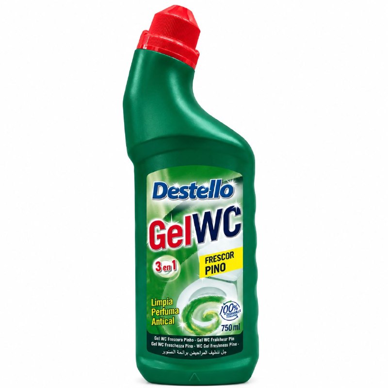 GEL LIMPIADOR DESINFECTANTE 3 EN 1 PARA BAÑO INODOROS CON AROMA FRESCO PINO DESTELLO 750ML