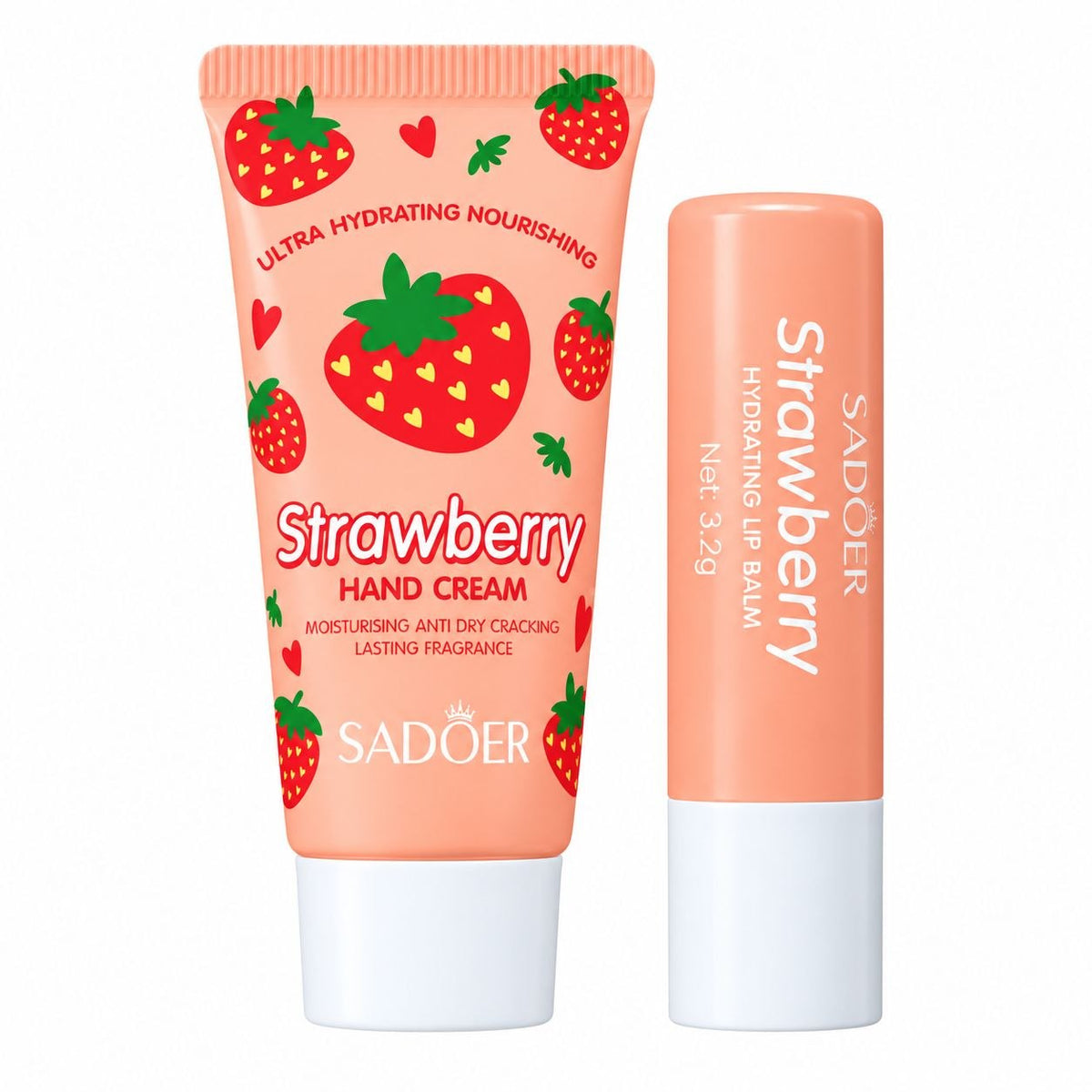 SET DE CUIDADO PERSONAL CREMA DE MANOS Y BALSAMO LABIAL CON FRAGANCIA A FRESA 2PCS SADOER
