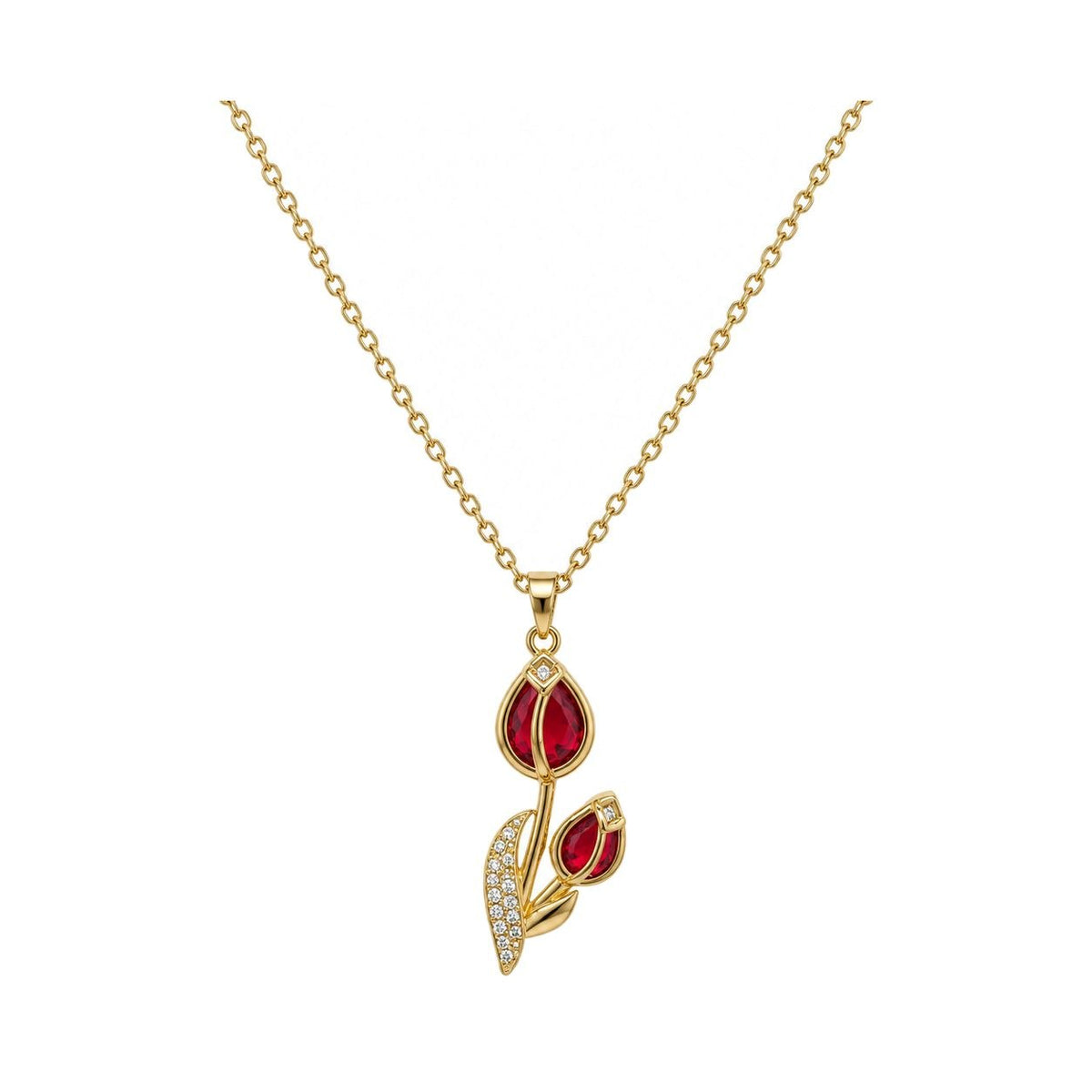 GARGANTILLA DE ENCHAPE PARA DAMA CON DISEÑO DE DOBLE TULIPÁN ROJO 3.2CM
