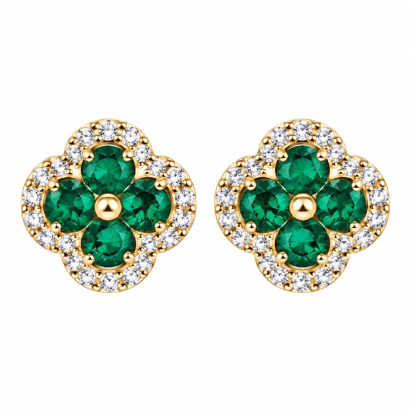 ARITOS DE ENCHAPE PARA DAMA CON DISEÑO DE FLOR VERDE 1CM