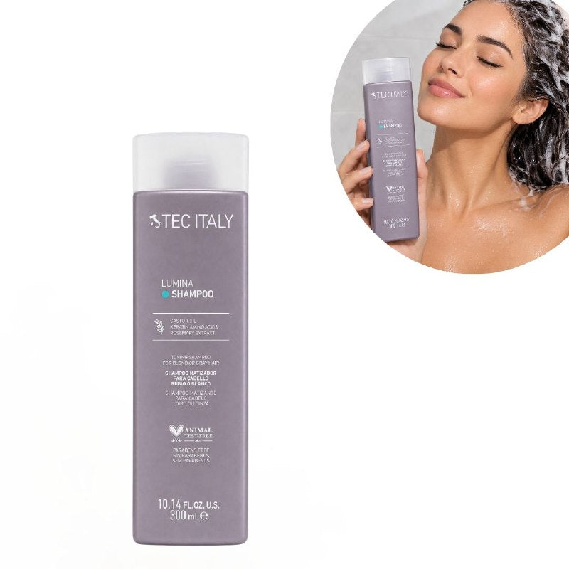 SHAMPOO MATIZADOR PARA CABELLO RUBIO DECOLORADO O BLANCO CON ACEITE DE RICINO QUERATINA Y EXTRACTO DE ROMERO TEC ITALY 300ML