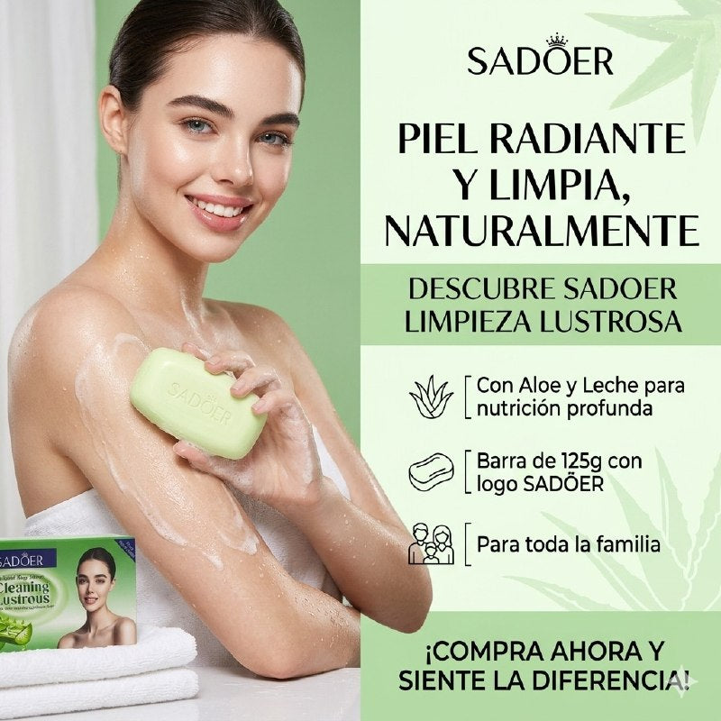 JABON FACIAL EN BARRA DE EXTRACTO DE ALOE VERA LIMPIA PROFUNDAMENTE DEJA LA PIEL SUAVE SADOER 100G