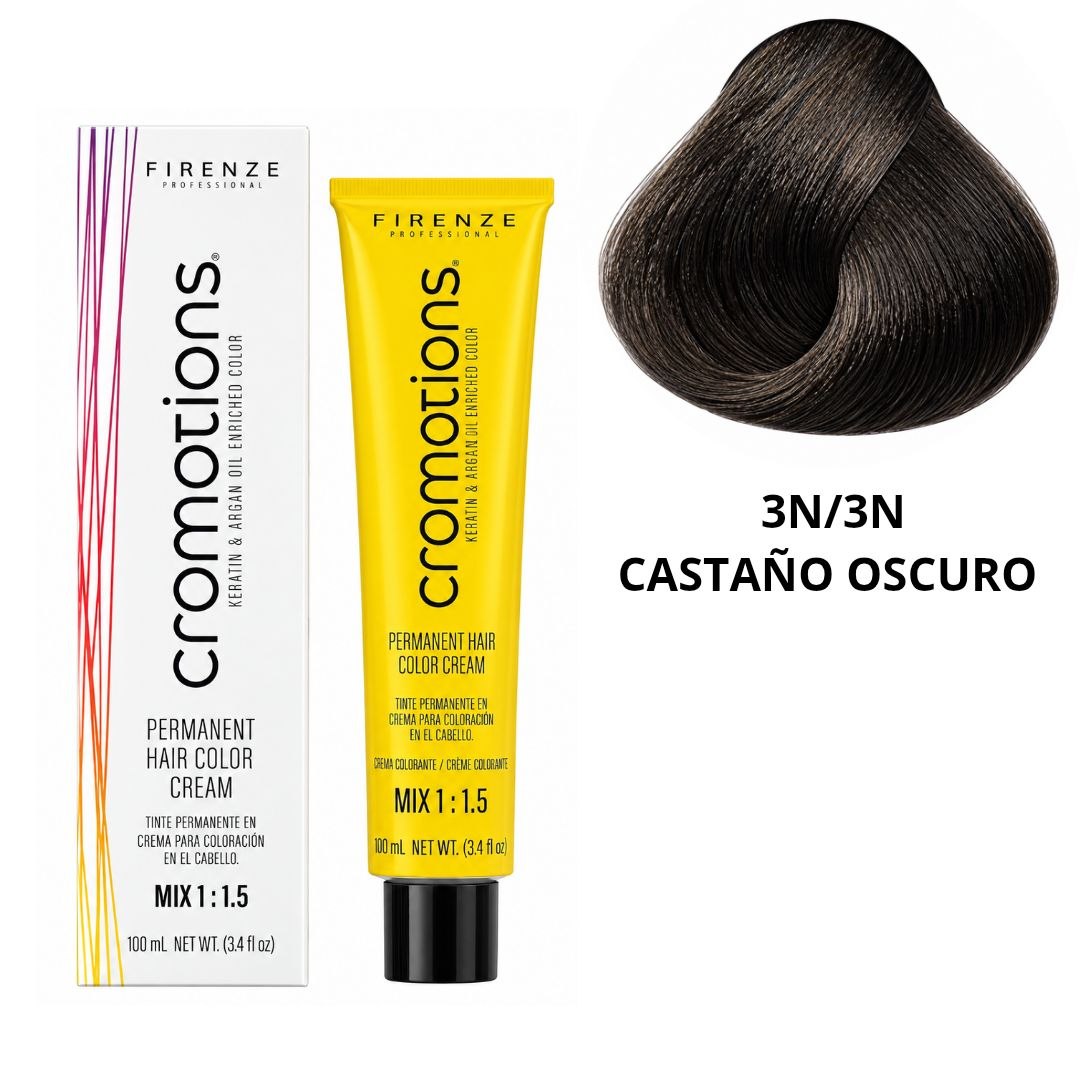 TINTE PERMANENTE EN CREMA CROMOTIONS 3N/3N CASTAÑO OSCURO FIRENZE PROFESSIONAL 100ML