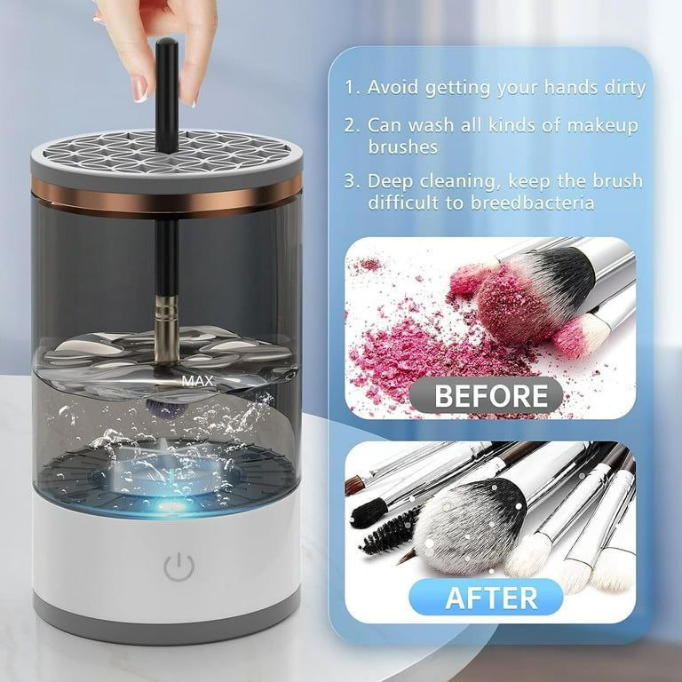 LIMPIADOR DE BROCHAS DE MAQUILLAJE ELECTRICO 3 EN 1 GIRATORIO Y SECADOR AUTOMATICO