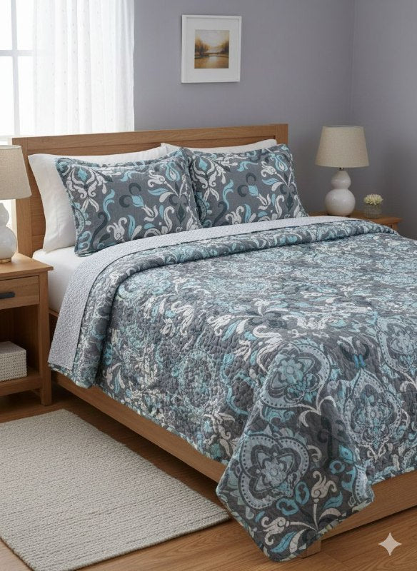 JUEGO DE SABANAS CAMERA EDREDON REVERSIBLE DE 3PCS QUEEN BENELI HOME