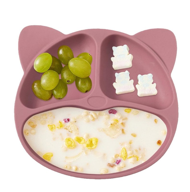 PLATO EN SET INFANTIL DE 4 DIVISIONES DE GATO PARA BEBES NO TOXICO 4 COLORES