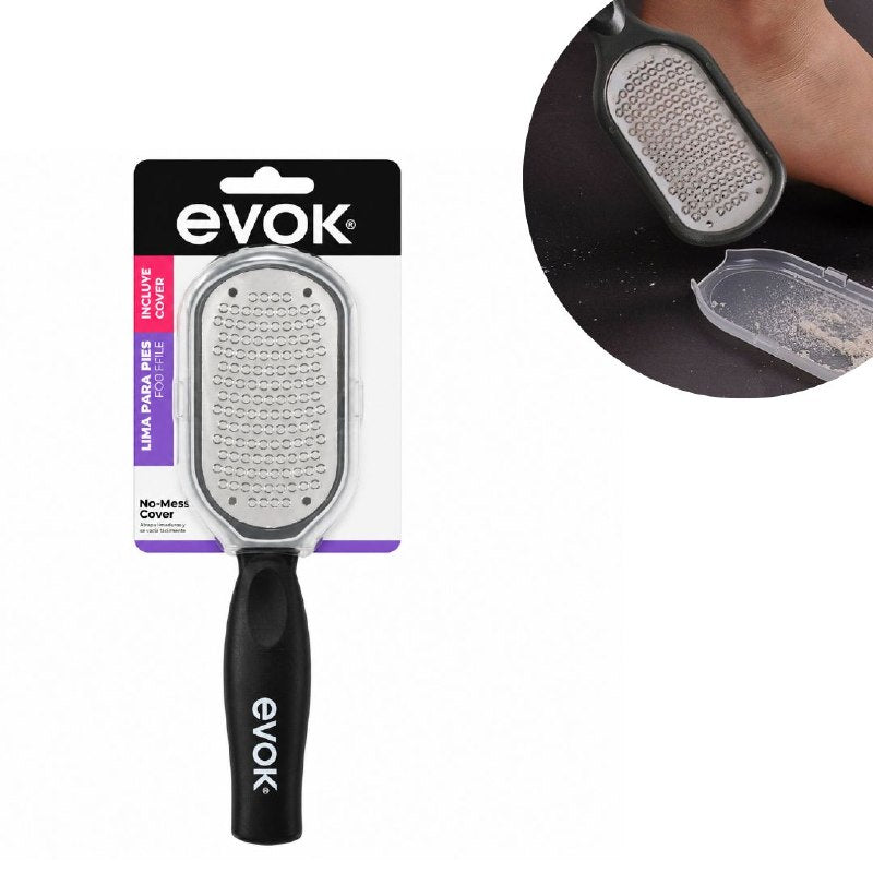 LIMA PARA PIES PROFESIONAL DE ACERO INOXIDABLE CON CONTENEDOR DE RESIDUOS EVOK