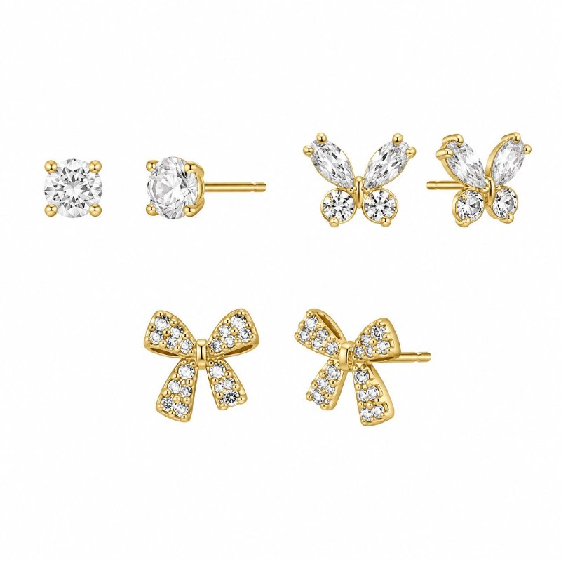 SET DE 3 PARES DE ARITOS DE ENCHAPE PARA DAMA CON DISEÑO DE MARIPOSA (DUPE DE SWAROVSKI)