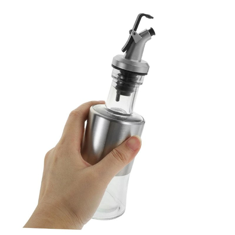 BOTELLA DISPENSADORA DE ACEITE O VINAGRE DE CIRSTAL Y ACERO INOXIDABLE CON VERTIDO FACIL 200ML