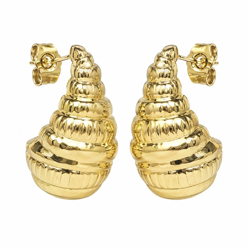 ARITOS DE ENCHAPE PARA DAMA CON DISEÑO DE CARACOL ABOMBADO 2.5CM