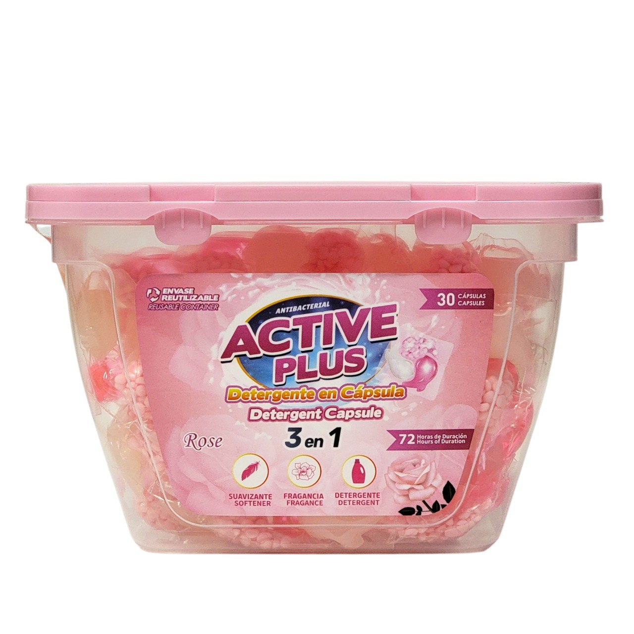 DETERGENTE EN CAPSULAS 3 EN 1 CON AROMA A ROSA 30PCS ACTIVE PLUS