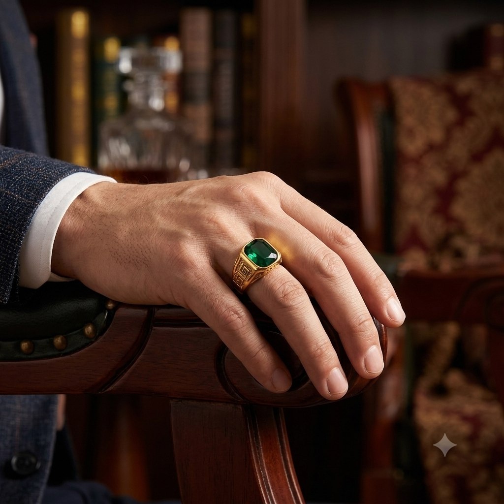 ANILLO DE ENCHAPE PARA CABALLERO CON DISEÑO PIEDRA VERDE