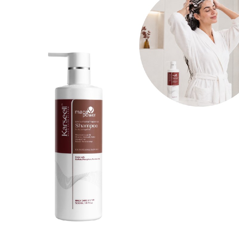 SHAMPOO HIDRATANTE, LIMPIEADOR SUAVE Y PROTECTOR CON ESENCIA DE MACA PERUANA KARSEELL 500ML