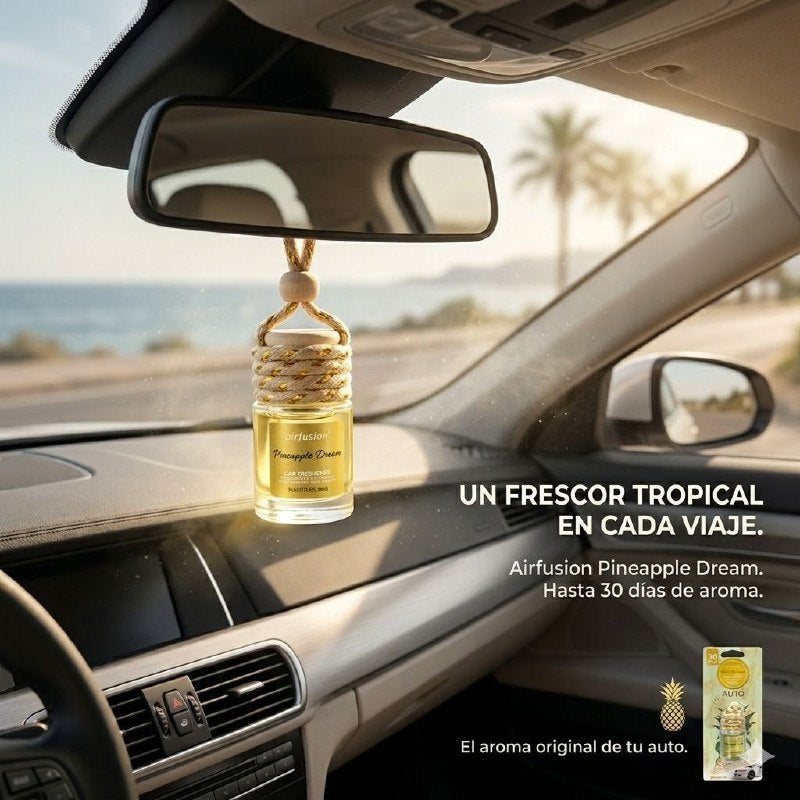 AMBIENTADOR COLGANTE PARA AUTO CON AROMA A SUEÑO DE PIÑA AIR FUSION 8ML