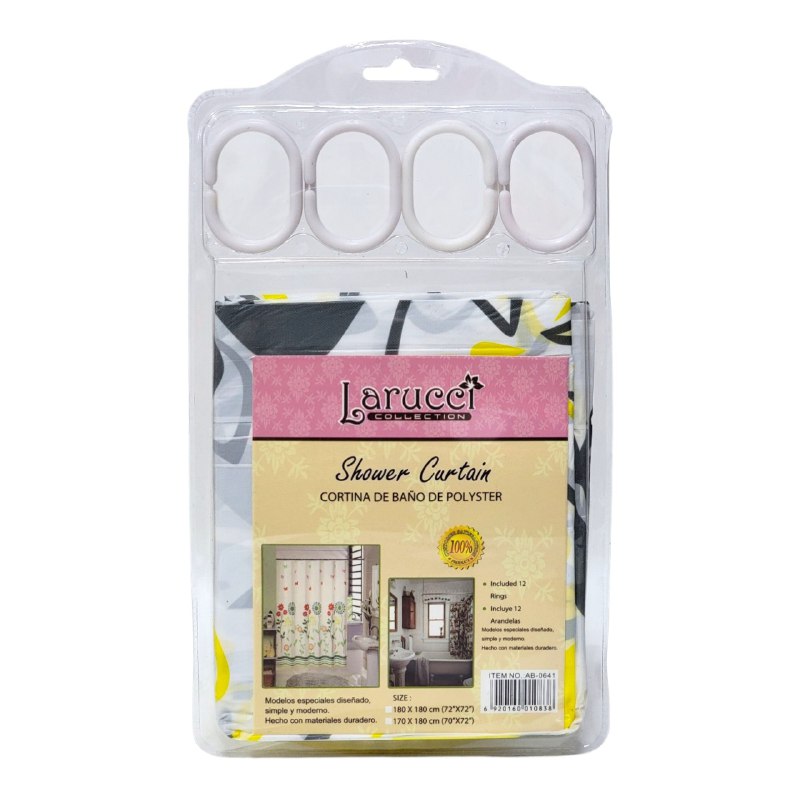 CORTINA DE DUCHA DE POLYSTER, SIMPLE Y MODERNO CON 12 ARANDELAS Y MATERIALES DURADEROS 180X180CM LARUCCI SHOWER CURTAIN 16 ESTILOS
