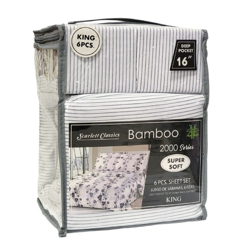 JUEGO DE SABANAS CAMERA DE 6 PIEZAS KING SCARLETT CLASSICS BAMBOO, 25 ESTILOS
