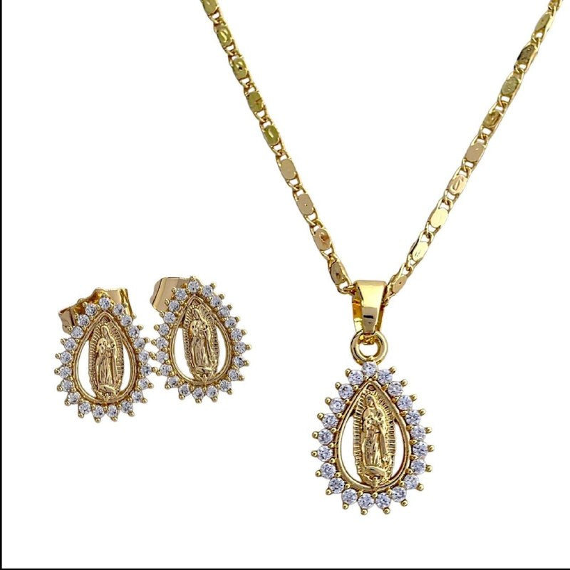 SET DE ENCHAPE PARA DAMA CON DISEÑO DE VIRGEN MARIA