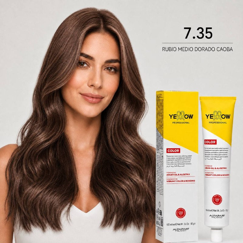 TINTE PERMANENTE PARA EL CABELLO CON ACEITE DE ARGAN Y ALOETRIX TONO 7.35 RUBIO MEDIO DORADO CAOBA ALFAPARF 100ML
