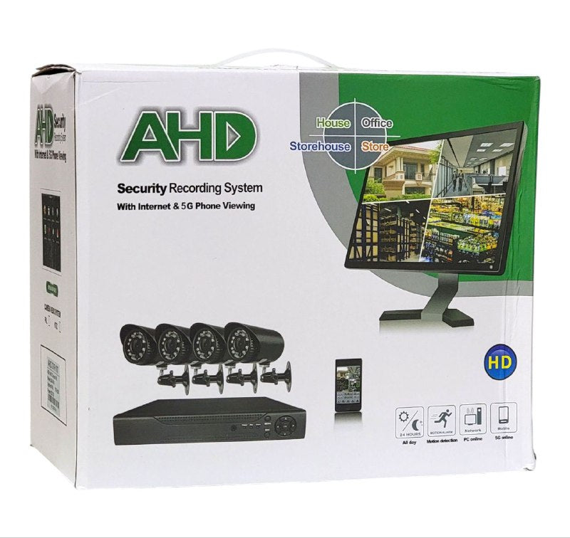 KIT DE CAMARAS DE SEGURIDAD DE 4 CANALES HD, SISTEMA DE GRABACION DE 24H CON VISUALIZACION POR INTERNET Y TELEFONO, DETECCION MOVIMIENTO, DISCO DURO HDD 1TB AHD