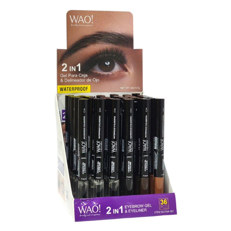 GEL PARA CEJAS Y DELINEADOR DE OJOS 2 EN 1 DE LARGA DURACION SUAVE Y LISO WAO 0.7G