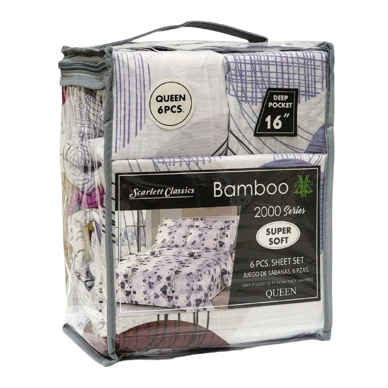 JUEGO DE SABANAS CAMERA DE 6 PIEZAS QUEEN SCARLETT CLASSICS BAMBOO, 54 ESTILOS