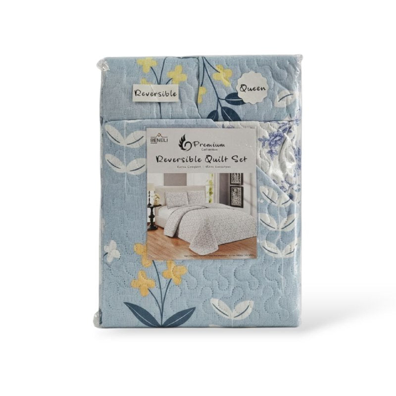 JUEGO DE SABANAS CAMERA EDREDON REVERSIBLE DE 3PCS QUEEN BENELI HOME