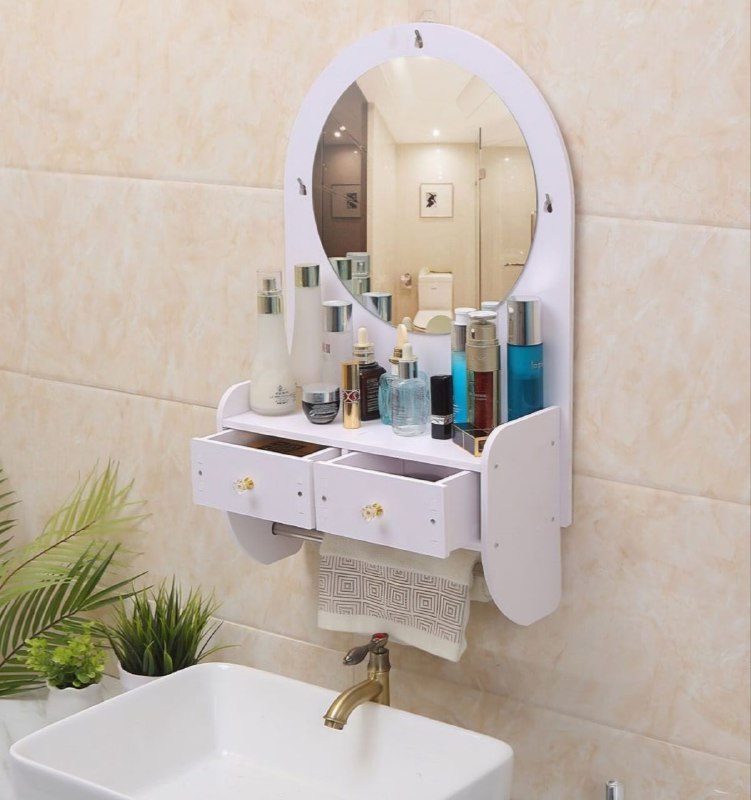 ESTANTE ORGANIZADOR DE PARED PARA BAÑO, TOCADOR CON ESPEJO COLOR BLANCO