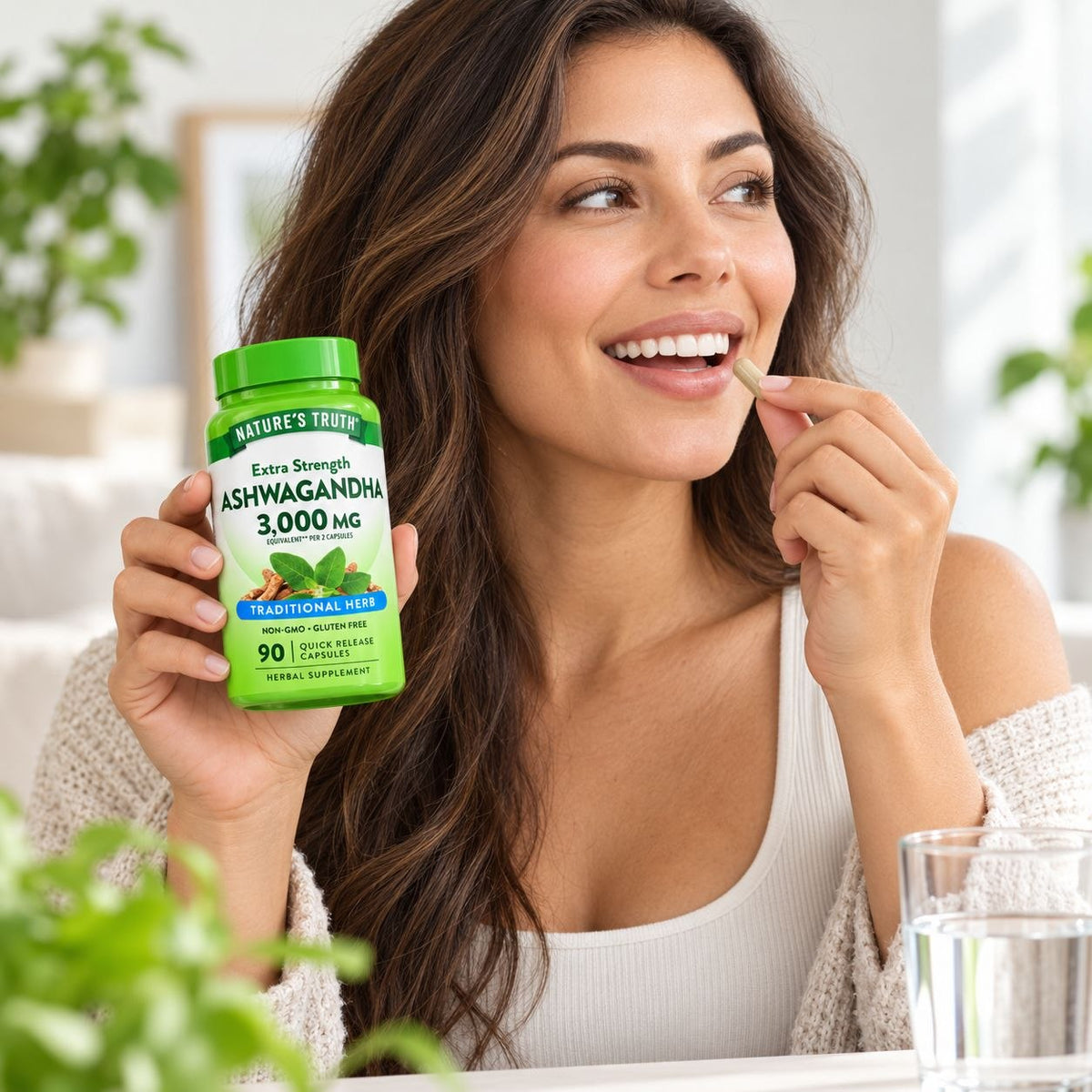 VITAMINAS EN CAPSULAS DE ASHWAGANDHA 300MG, SIN GLUTEN Y OMG, DAN FUERA ADICIONAL, LIBERACION RAPIDA, SUPLEMENTO ALIMENTARIO NATURE S TRUTH 90UND