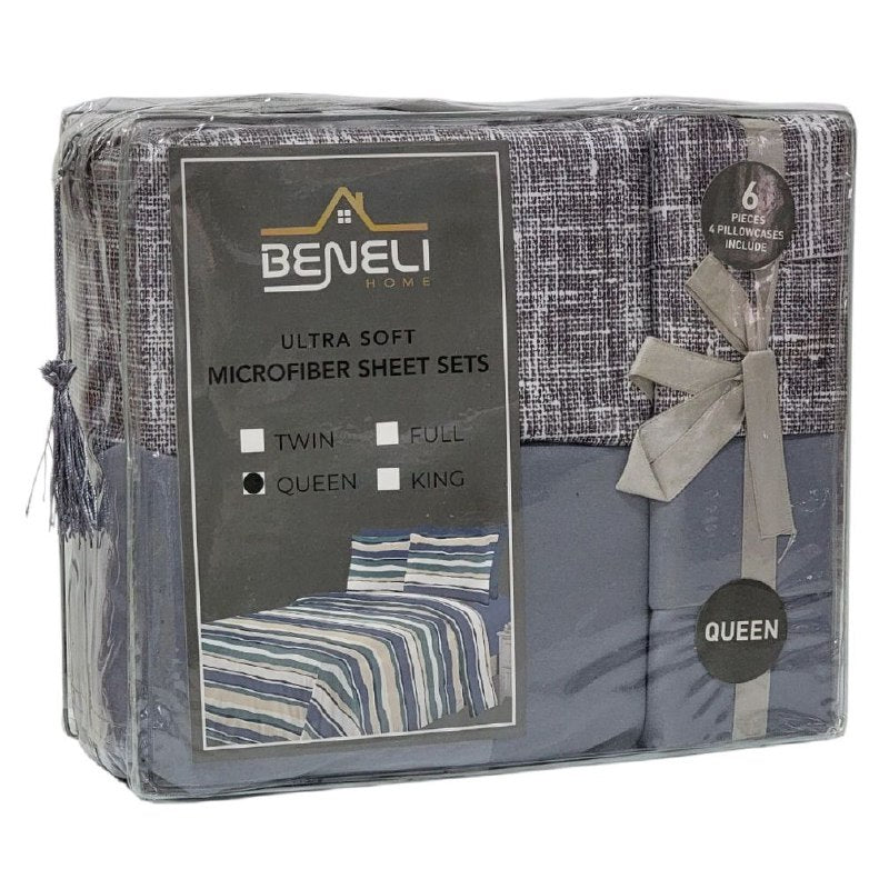 JUEGO DE SABANAS CAMERA DE 6 PIEZAS QUEEN BENELI HOME, 10 ESTILOS
