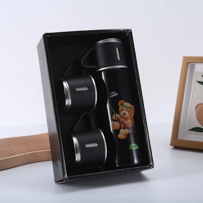SET DE TERMO CON TAZAS DE ACERO INOXIDABLE 3 PIEZAS VACUUM FLASK 500ML 5 ESTILOS