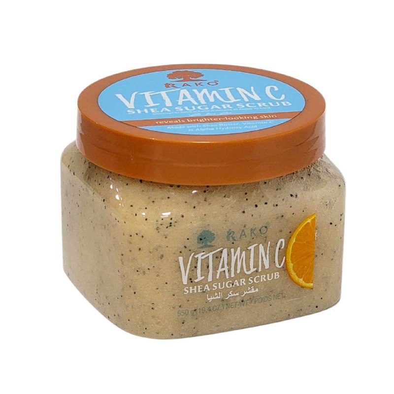 EXFOLIANTE COPORAL REVITALIZANTE CON MANTECA DE KARITE VITAMINA C Y ALFAHIDROXIACIDO RAKO  550G