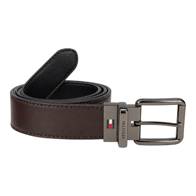 FAJA ORIGINAL TOMMY HILFIGER REVERSIBLE COLOR CAFE OSCURO Y NEGRO PARA CABALLERO TALLA XL 42-44
