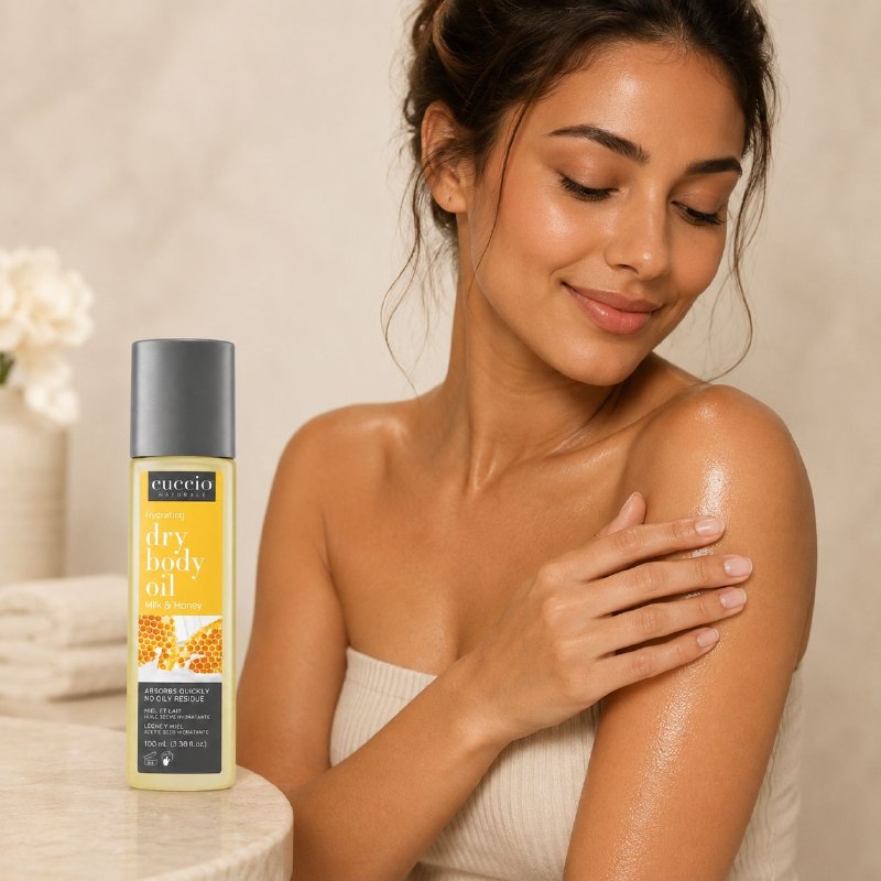 ACEITE CORPORAL SECO HIDRATANTE Y ACONDICIONADOR DE RAPIDA ABSORCION CON AROMA A LECHE Y MIEL CUCCIO 100ML