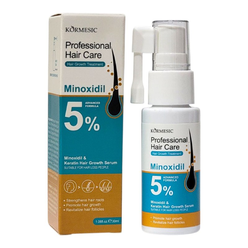 SUERO PARA EL CABELLO INTENSIVO PARA EL CRECIMIENTO Y FORTALECIMIENTO DEL CABELLO CON MINOXIDIL 5% Y QUERATINA KORMESIC 30ML
