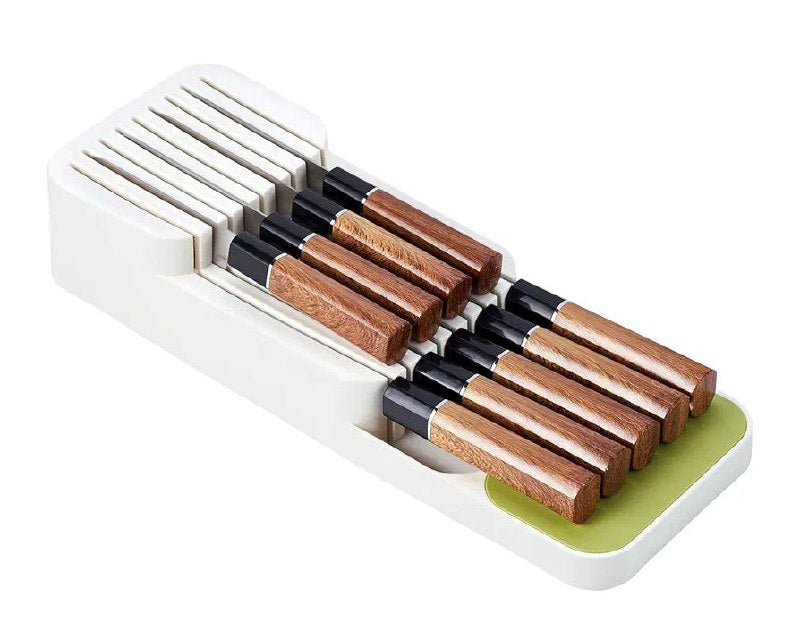 ORGANIZADOR DE CUCHILLOS DE COCINA, MANTEN LOS CUCHILLOS ORDENADOS CON DISEÑO DE 2 NIVELES, AHORRA ESPACIO EN CAJON