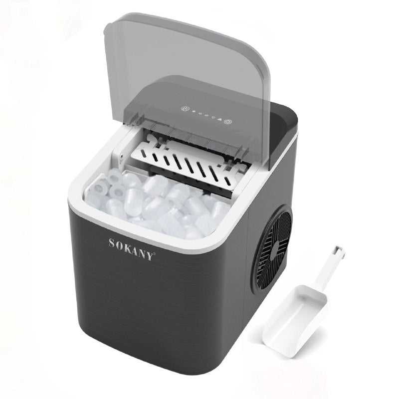MAQUINA TRITURADORA DE HIELO DOS TAMAÑOS DE CUBITOS, AUTOLIMPIEZA, FACIL DE USAR, HASTA 26LBS DE HIELO CREA SOKANY ICE MAKER SK-03038