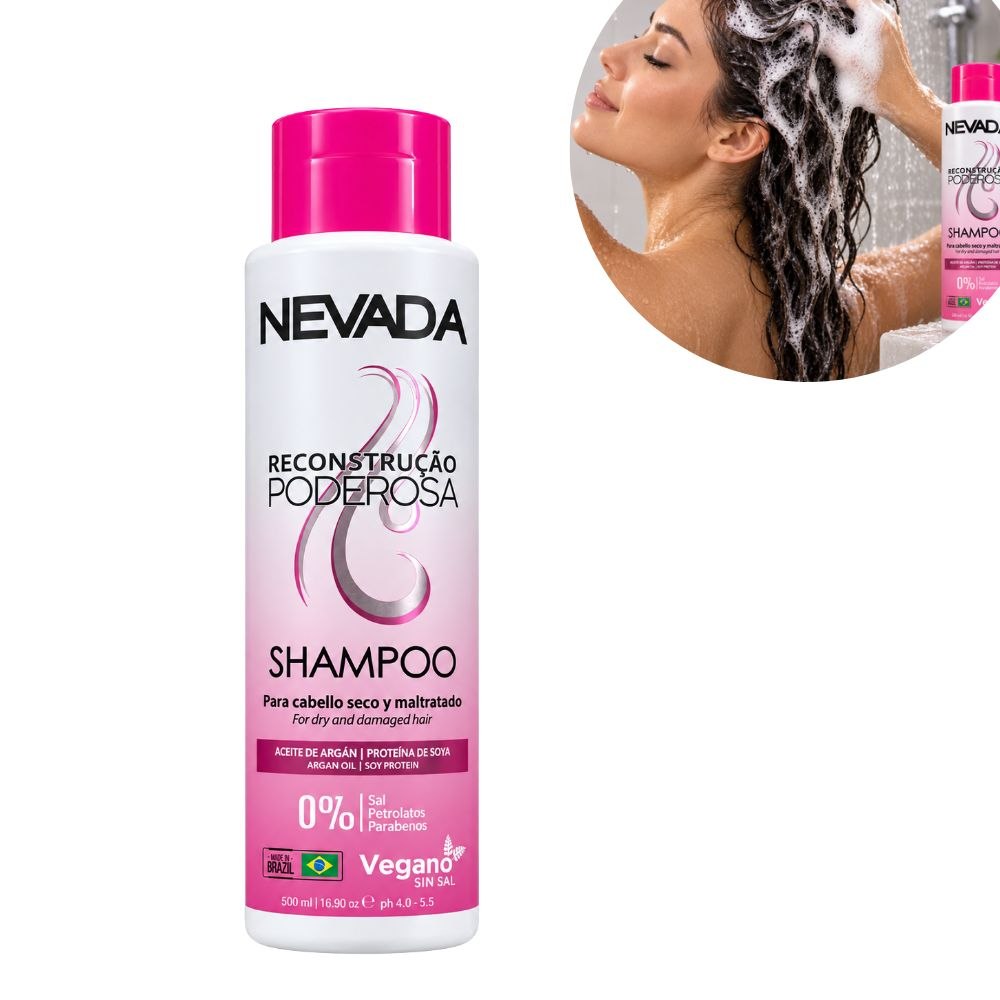 CHAMPÚ RECONSTRUCCIÓN PODEROSA ACEITE DE ARGÁN Y PROTEÍNA DE SOYA NEVADA 500ML