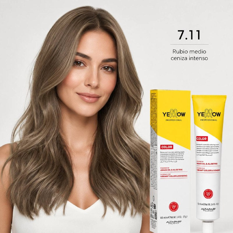 TINTE PERMANENTE PARA EL CABELLO CON ACEITE DE ARGAN Y ALOETRIX TONO 7.11 RUBIO MEDIO CENIZA INTENSO ALFAPARF 100ML