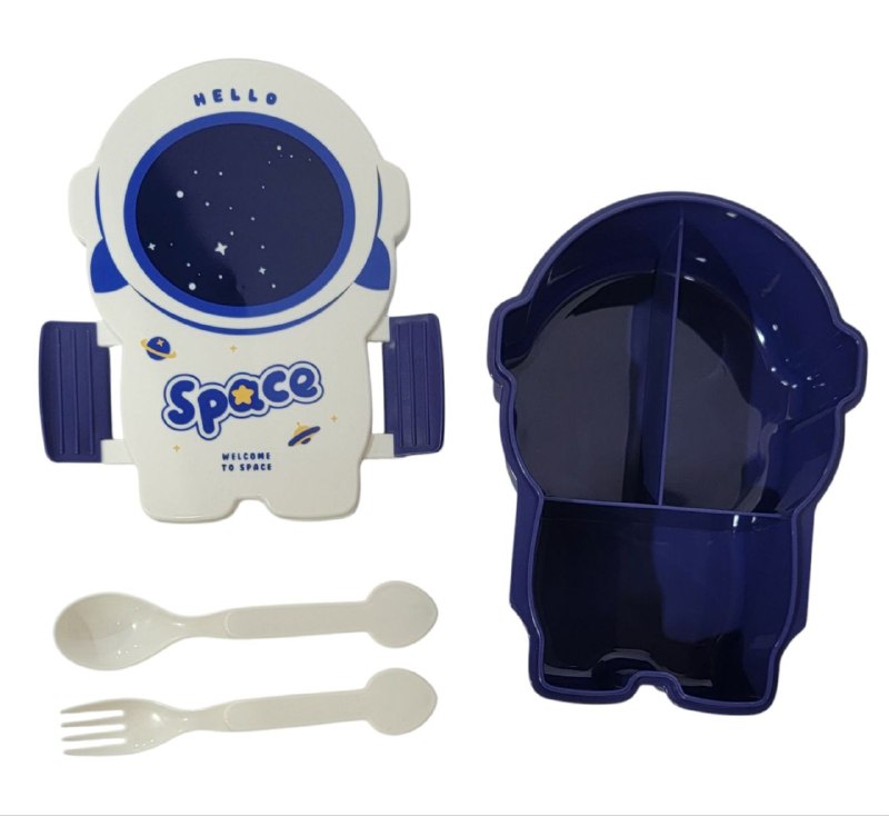 LONCHERA EN FORMA DE ASTRONAUTA CON SEPARADOR Y CUBIERTOS