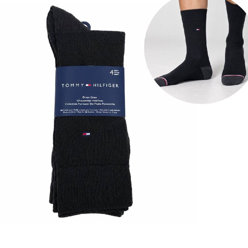 CALCETA FORMAL MEDIA PANTORRILLA TOMMY HILFIGER ORIGINAL PARA HOMBRE 4 PARES TALLA ÚNICA