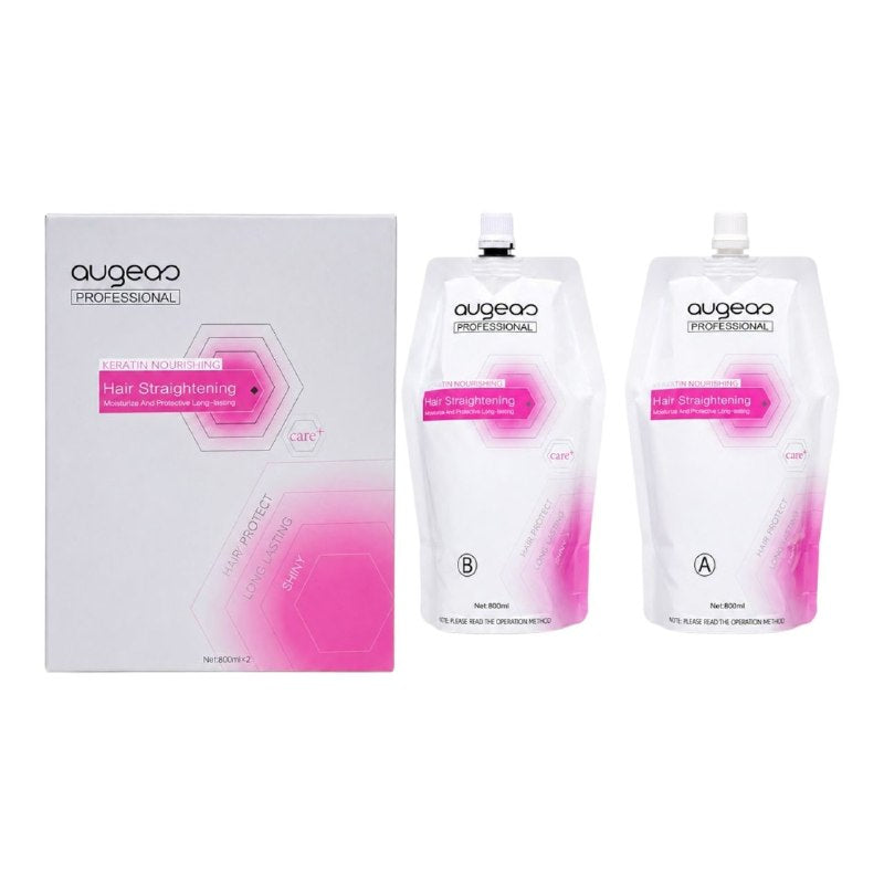 TRATAMIENTO ALISADOR DE CABELLO DE 2 PASOS CON QUERATINA HIDRATANTE ANTI FRIZZ AUGEAS 800MLX2UND