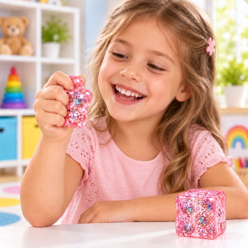 JUGUETE CUBO SENSORIAL ANTIESTRES FLEXIBLE DE GEL PARA NIÑOS 6X6CM
